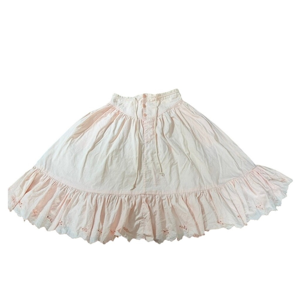 Vintage Details Peach Pink Cotton Eyelet Ruffle Prairie Midi Skirt Size M READ!!